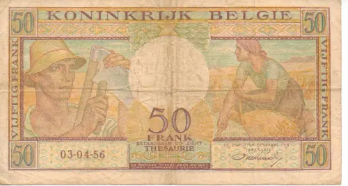 Belgian 50 Franc Treasury Banknote (Buisseret) Front Issued 1948 accepted for exchange