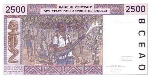 2500 CFA Franc West African Banknote First Issued 1992 Front Accepted for Exchange