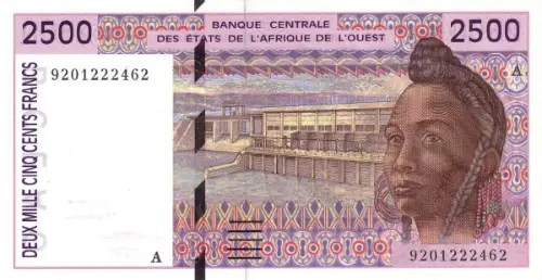 2500 CFA Franc West African Banknote First Issued 1992 Front Accepted for Exchange