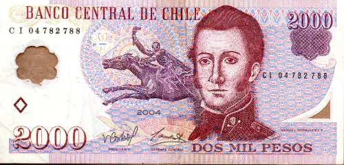2000 Chilean Peso Banknote (polymer) First Issued 2004 Front Accepted For Exchange