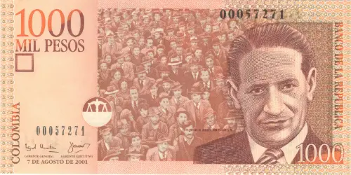 1000 Colombian Pesos Banknote (Jorge Eliécer Gaitán) First Issued 2001 Front Accepted For Exchange
