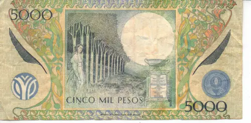 5000 Colombian Pesos Banknote (Silva) First Issued 1995 Front Accepted For Exchange