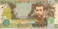 5000 Colombian Pesos Banknote (Silva) First Issued 1995 Front Accepted For Exchange