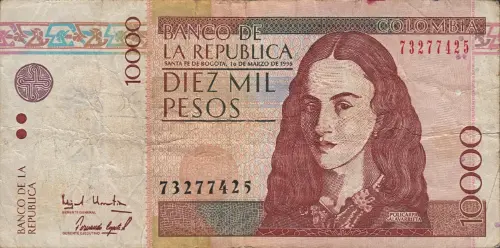 10000 Colombian Pesos Banknote (Policarpa Salavarrieta) First Issued 1995 Front Accepted For Exchange