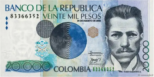 20000 Colombian Pesos Banknote (Julio Garavito Armeno) First Issued 1995 Front Accepted For Exchange