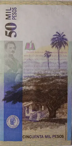 50000 Colombian Pesos Banknote (Jorge Isaacs Ferrer) First Issued 2000 Front Accepted For Exchange