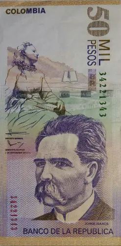50000 Colombian Pesos Banknote (Jorge Isaacs Ferrer) First Issued 2000 Front Accepted For Exchange