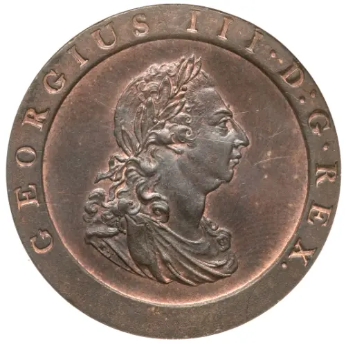 British cartwheel penny Obverse Issued 1797 Accepted for exchange