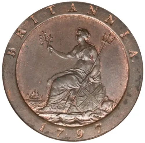 British cartwheel penny Obverse Issued 1797 Accepted for exchange