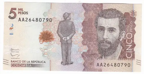 5000 Colombian Pesos banknote (Silva) First Issued 2015 Front Accepted For Exchange