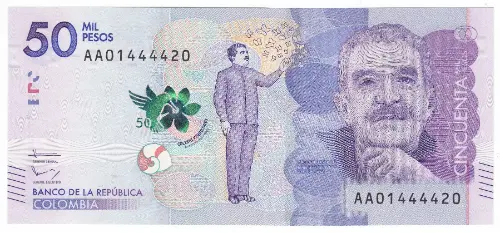 50000 Colombian Pesos banknote (Gabriel García Márquez) First Issued 2015 Front Accepted For Exchange