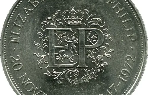 British Crown Elizabeth II Silver Wedding 1972 Obverse accepted for exchange