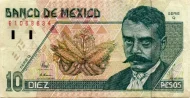 10 Mexican Pesos Banknote (Series D) First Issued 1984 Front Accepted For Exchange