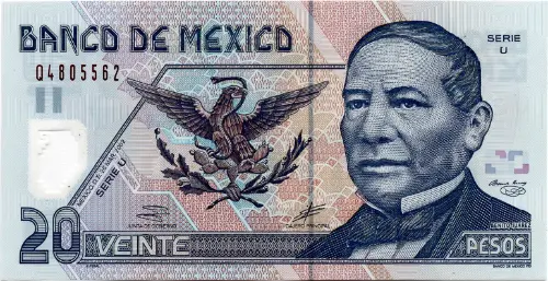 20 Mexican Pesos Banknote (Series D Polymer) First Issued 2001 Front Accepted For Exchange