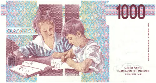 1000 Italian Lire (Maria Montessori) Banknote First Issued 1990 Front Accepted For Exchange