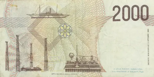 2000 Italian Lire (Guglielmo Marconi) Banknote First Issued 1990 Front Accepted For Exchange