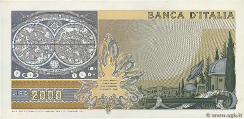 2000 Italian Lire (Galileo) Banknote First Issued 1973 Front Accepted For Exchange