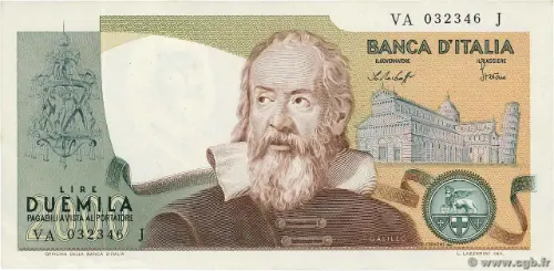 2000 Italian Lire (Galileo) Banknote First Issued 1973 Front Accepted For Exchange