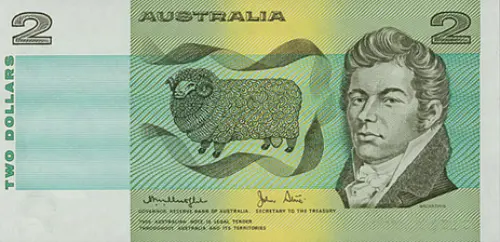 Australian 2 dollar banknote front accepted for exchange