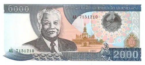 2000 Laos Kip Banknote First Issued 1997 Front Accepted For Exchange