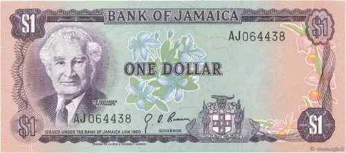 1 Jamaican Dollar Banknote (Sir Alexander Bustamante) First Issued 1970 Front Accepted For Exchange