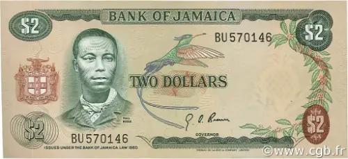 2 Jamaican Dollar Banknote (Paul Bogle) First Issued 1970 Front Accepted For Exchange