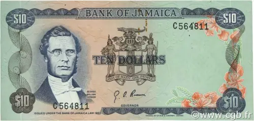 10 Jamaican Dollar Banknote (George William Gordon) First Issued 1970 Front Accepted For Exchange