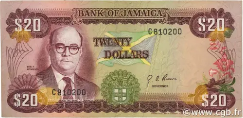20 Jamaican Dollar Banknote (Noel N. Nethersole) First Issued 1976 Front Accepted For Exchange