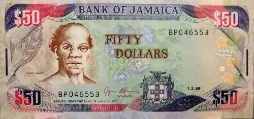 50 Jamaican Dollar Banknote (Samuel Sharpe) First Issued 1988 Front Accepted For Exchange