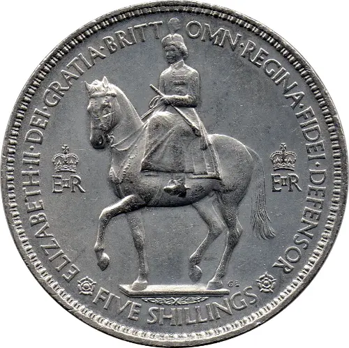 British Five Shillings Coronation Crown (1953) Obverse Accepted For Exchange