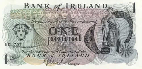 Northern Ireland 1 Pound Bank of Ireland Banknote Front Issued 1967