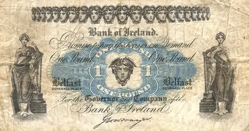 Northern Ireland 1 Pound Bank of Ireland Banknote Front Issued 1940
