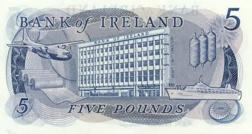 Northern Ireland 5 Pound Bank of Ireland Banknote Front Issued 1967