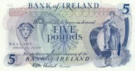 Northern Ireland 5 Pound Bank of Ireland Banknote Front Issued 1967