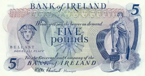 Northern Ireland 5 Pound Bank of Ireland Banknote Front Issued 1967
