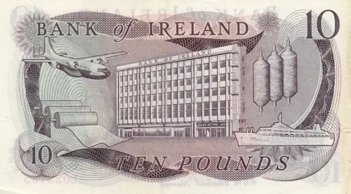 Northern Ireland 10 Pound Bank of Ireland Banknote Front Issued 1960
