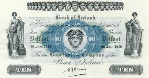 Northern Ireland 10 Pound Bank of Ireland Banknote Front Issued 1940