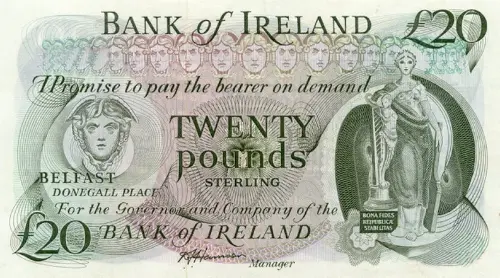 Northern Ireland 20 Pound Bank of Ireland Banknote Front Issued 1983