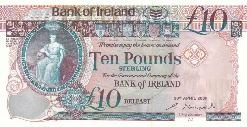 Northern Ireland 10 Pound Bank of Ireland Banknote Front Issued 2008