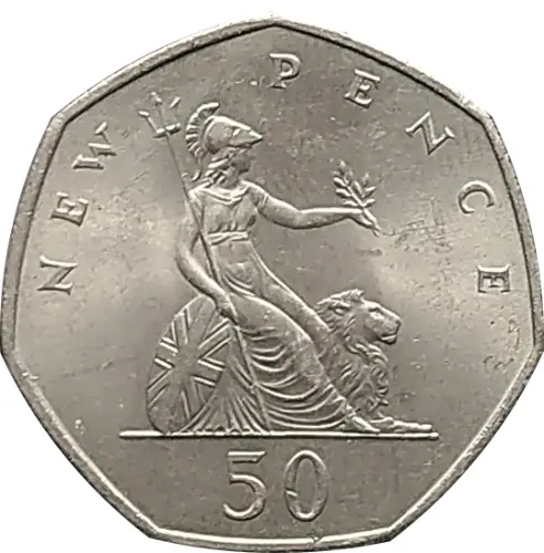 Large British Fifty Pence Coin 1969 Obverse Side Accepted For Exchange