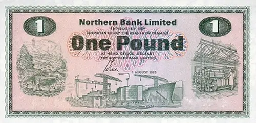 Northern Ireland 1 Pound Northern Bank Banknote Front Issued 1978 Accepted For Exchange