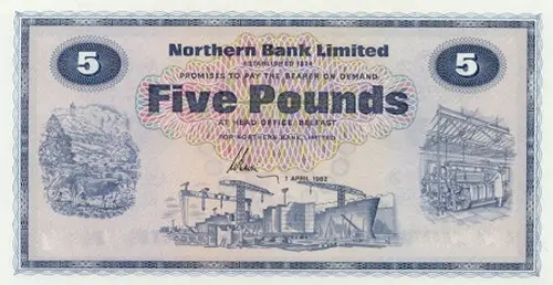 Northern Ireland 5 Pound Northern Bank Banknote Front Issued 1982 Accepted For Exchange