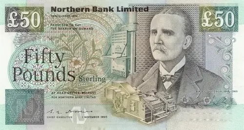 Northern Ireland 50 Pound Northern Bank Banknote Front Issued 1990