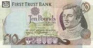 Northern Ireland 10 Pound First Trust Bank Banknote Front Issued 1996 Accepted For Exchange