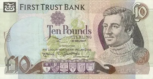 Northern Ireland 10 Pound First Trust Bank Banknote Front Issued 1996 Accepted For Exchange