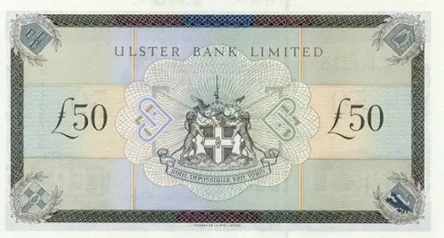 Northern Ireland 50 Pound Ulster Bank Banknote Front Issued 1997 Accepted For Exchange