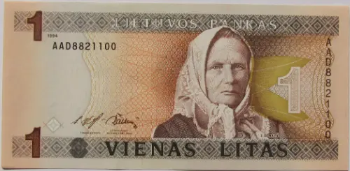 1 Lithuanian Litas Banknote Issued 1994 Front Accepted For Exchange