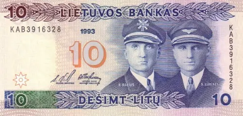10 Lithuanian Litu Banknote Issued 1993 Front Accepted For Exchange