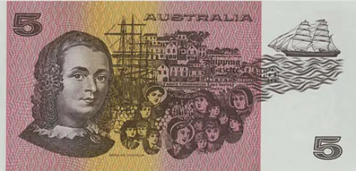 Australian 5 dollar banknote front accepted for exchange