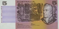 Australian 5 dollar banknote front accepted for exchange